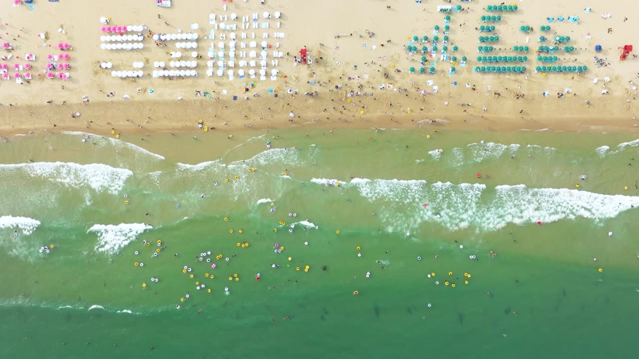 夏季海云台沙滩鸟瞰图视频素材