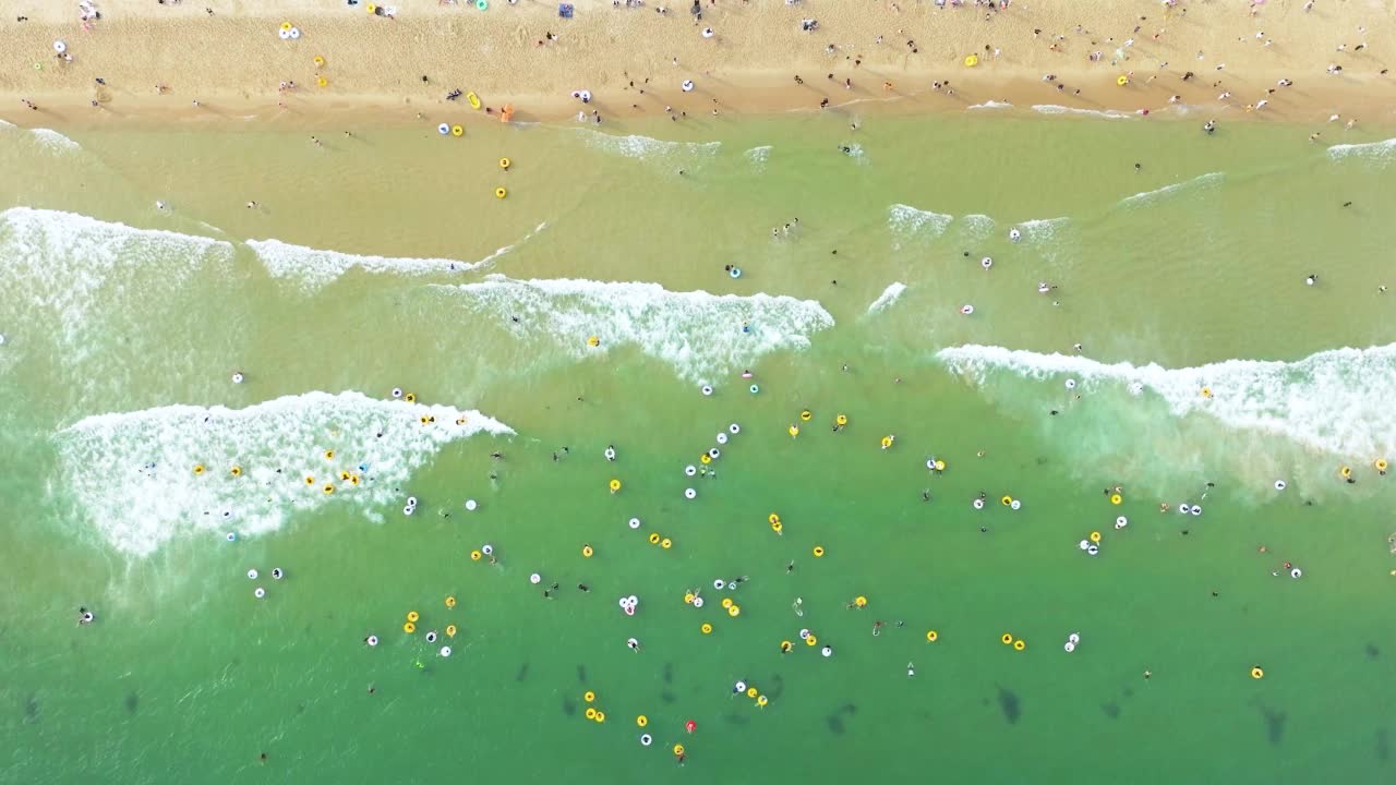 夏季海云台沙滩鸟瞰图视频素材