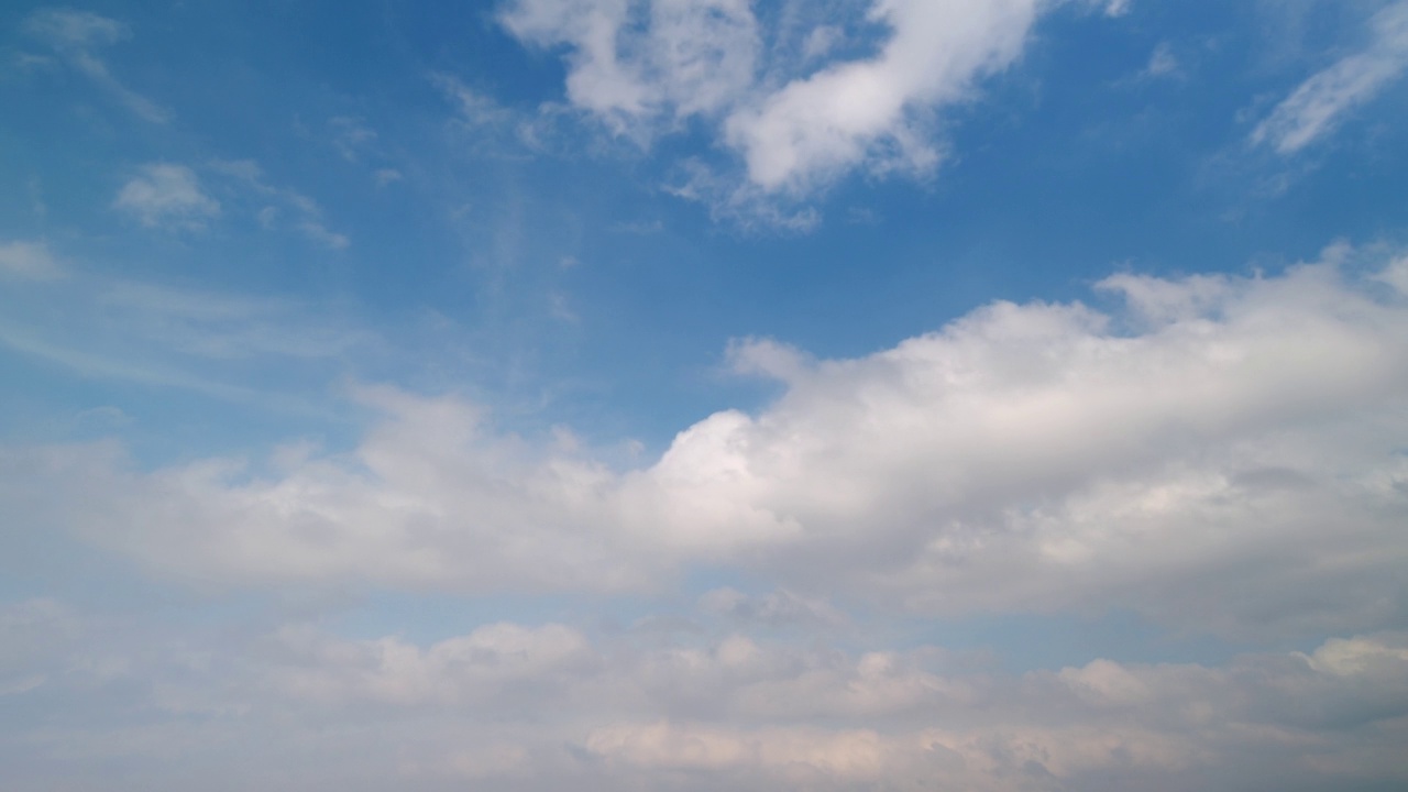 蓝色的天堂夏天的云景。滚滚蓬松的白色分层云正在移动。视频素材