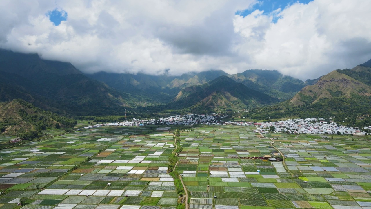 印尼农业用地的航拍视频。白天被小山包围视频下载