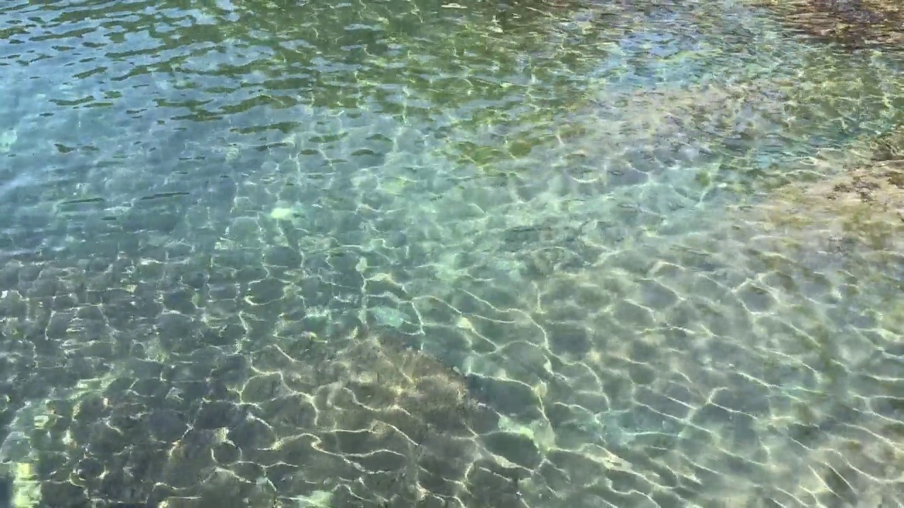 海蓝蓝青绿色的自然背景。俯瞰波澜起伏的大海，波光粼粼，平静的水面。美丽的夏季海景，清澈透明的水在天堂泻湖。视频素材