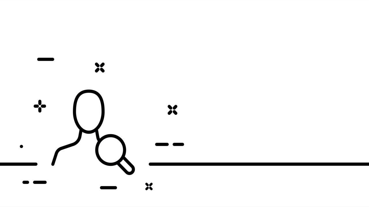 男人按钮。放大镜，搜索，上网，查找，浏览器，搜索引擎。一条线绘制动画。运动设计。动画技术的标志。视频4 k视频素材