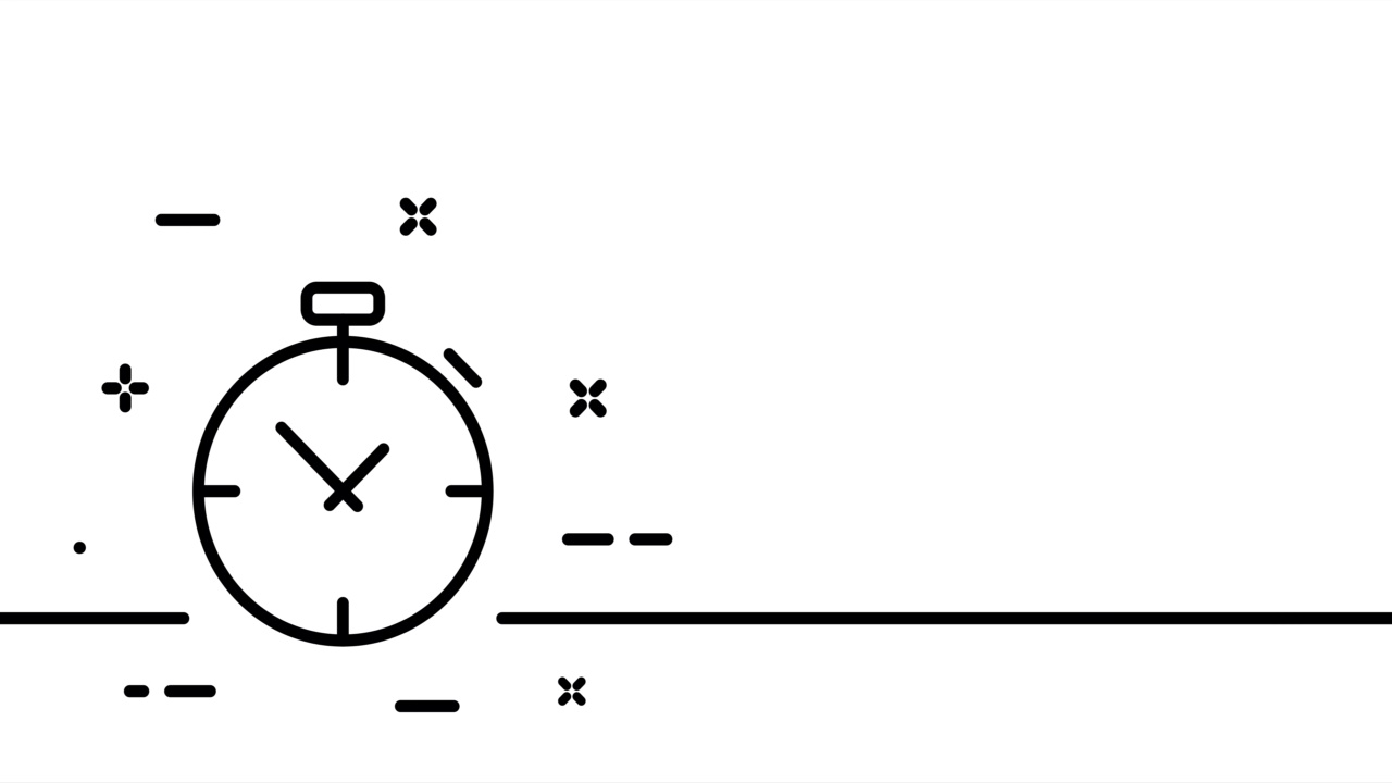 秒表。挂钟，24对7，时间，小时，分钟，秒，天，时钟指针，时间管理。守时的概念。一条线绘制动画。运动设计。动画技术的标志。视频4 k视频素材