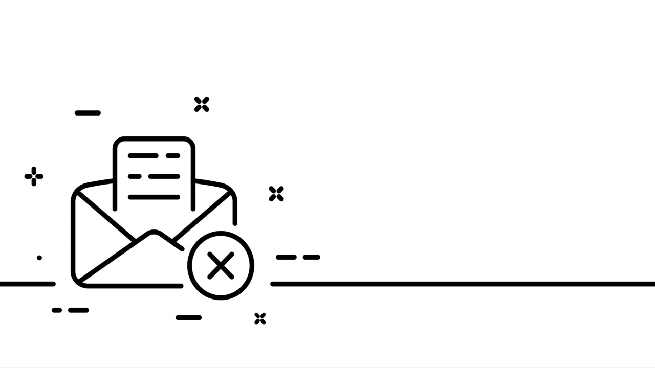 有信的信封。交叉，错误，未发送，拒绝，失败，未发现，垃圾邮件，邮件，张贴，写。一条线绘制动画。运动设计。动画技术的标志。视频4 k视频素材