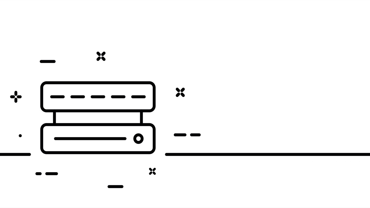 云存储。硬盘，数据存储，硬盘，ssd，防病毒，黑客，存储库。国防的概念。一条线绘制动画。运动设计。动画技术的标志。视频4 k视频素材