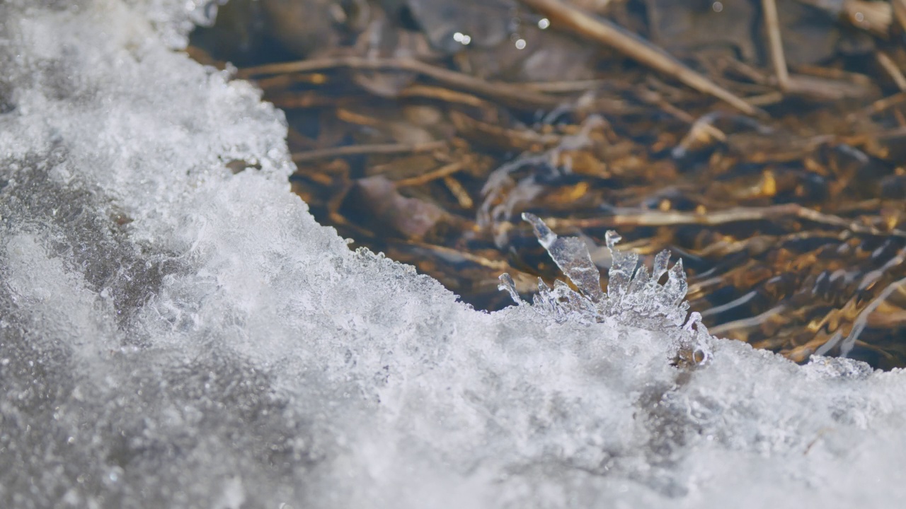 波光粼粼的冰水和泉水的自然背景。视频素材