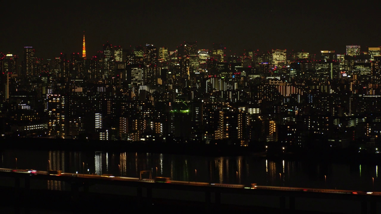 日本东京:东京都市景观。夜晚的时间，延时拍摄。视频素材