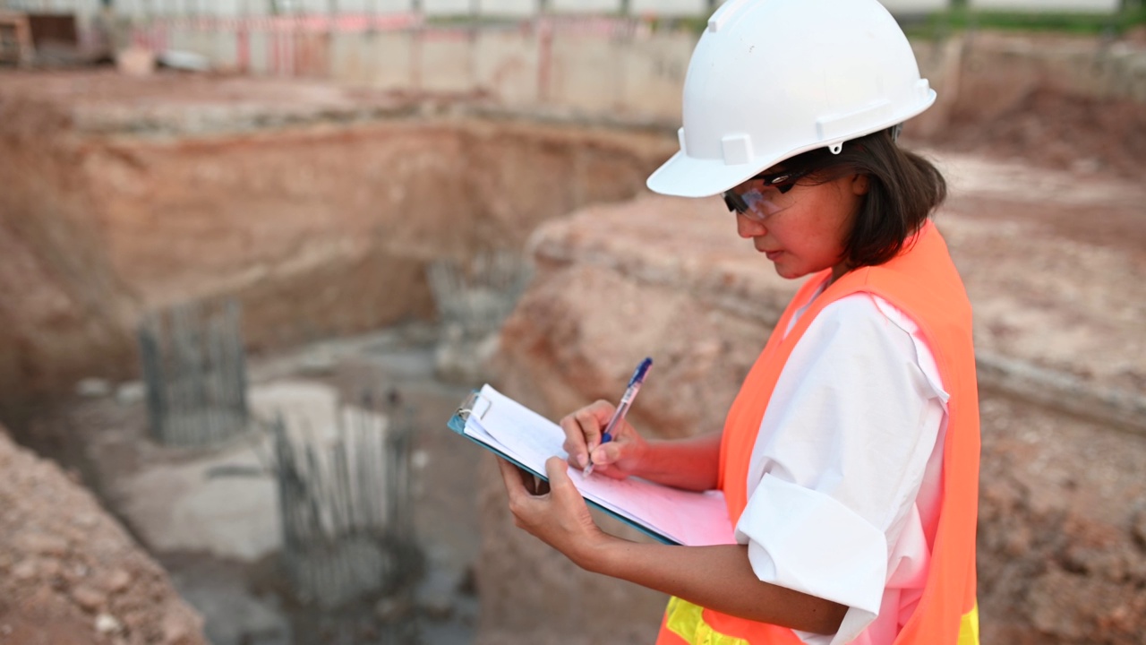 土木工程师在建筑工地工作，公司经理监督道路建设。视频素材