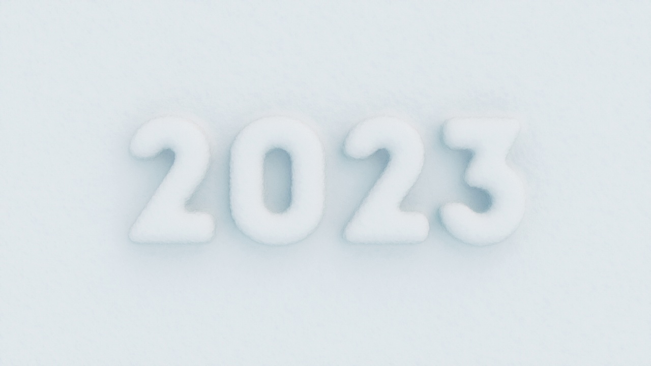 2023个数字浮雕从白色的雪的背景。新年快乐简约现实的3d渲染动画视频素材