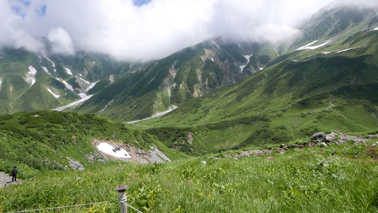 Murodo海拔2500米，这是立山Kurobe高山路线的最高点。你可以去很多地方散步，比如三栗阁。视频素材