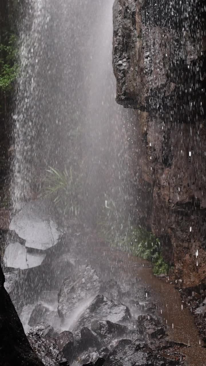 宁静的瀑布在僻静的雨林慢动作垂直视频视频素材