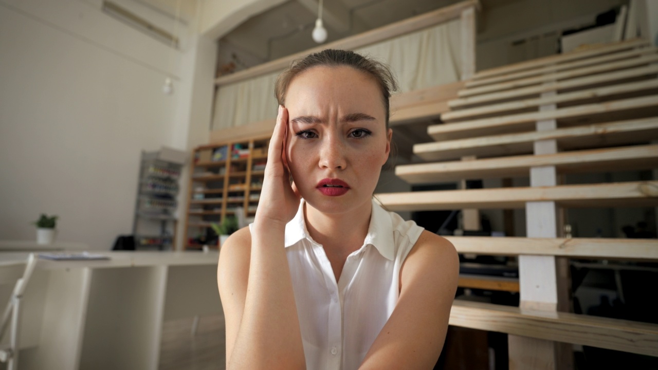 一名女性在家视频通话时与同事争吵视频素材