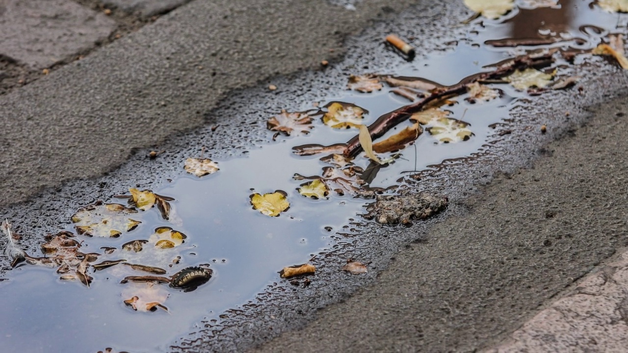 夏天或秋天的雨水落在沥青上视频素材