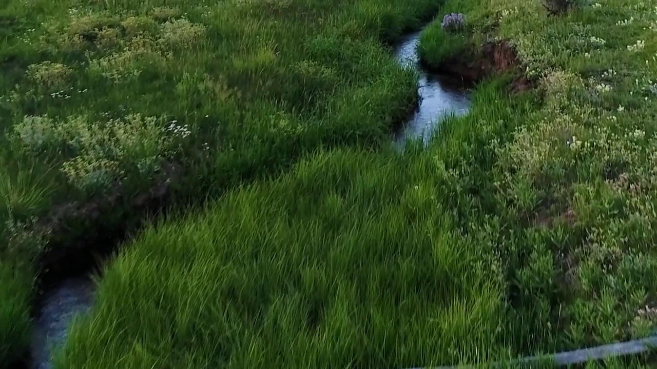 无人机飞越蜿蜒的山涧视频素材