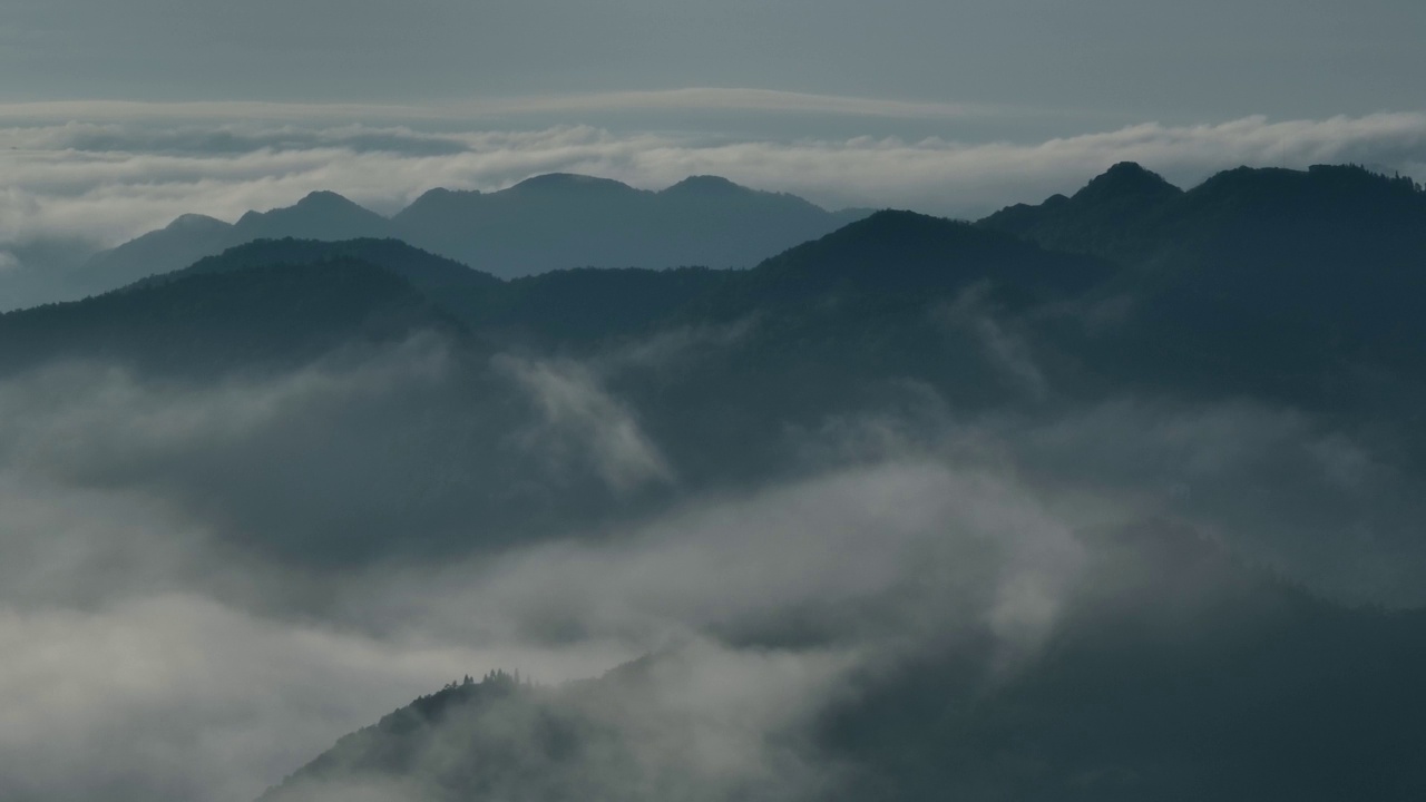 清晨山雾鸟瞰图视频素材