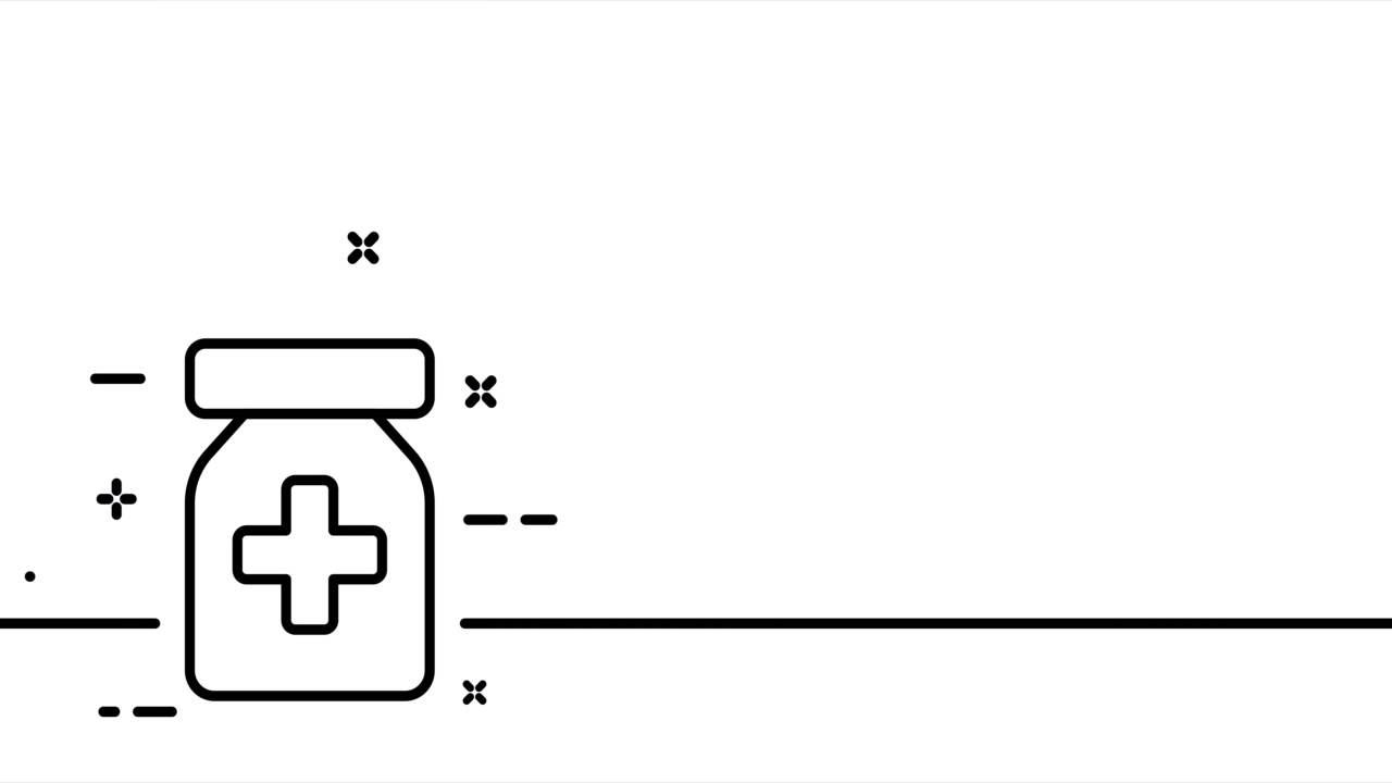 服用药片。红十字会，麻醉，处方，医生，药房，药品，急救箱。卫生保健的概念。一条线绘制动画。运动设计。动画技术的标志。视频4 k视频素材