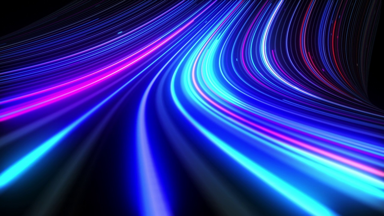 彩色抽象霓虹灯背景时空串，高速公路夜灯。紫外线，发光线，虚拟现实，光速。视频素材