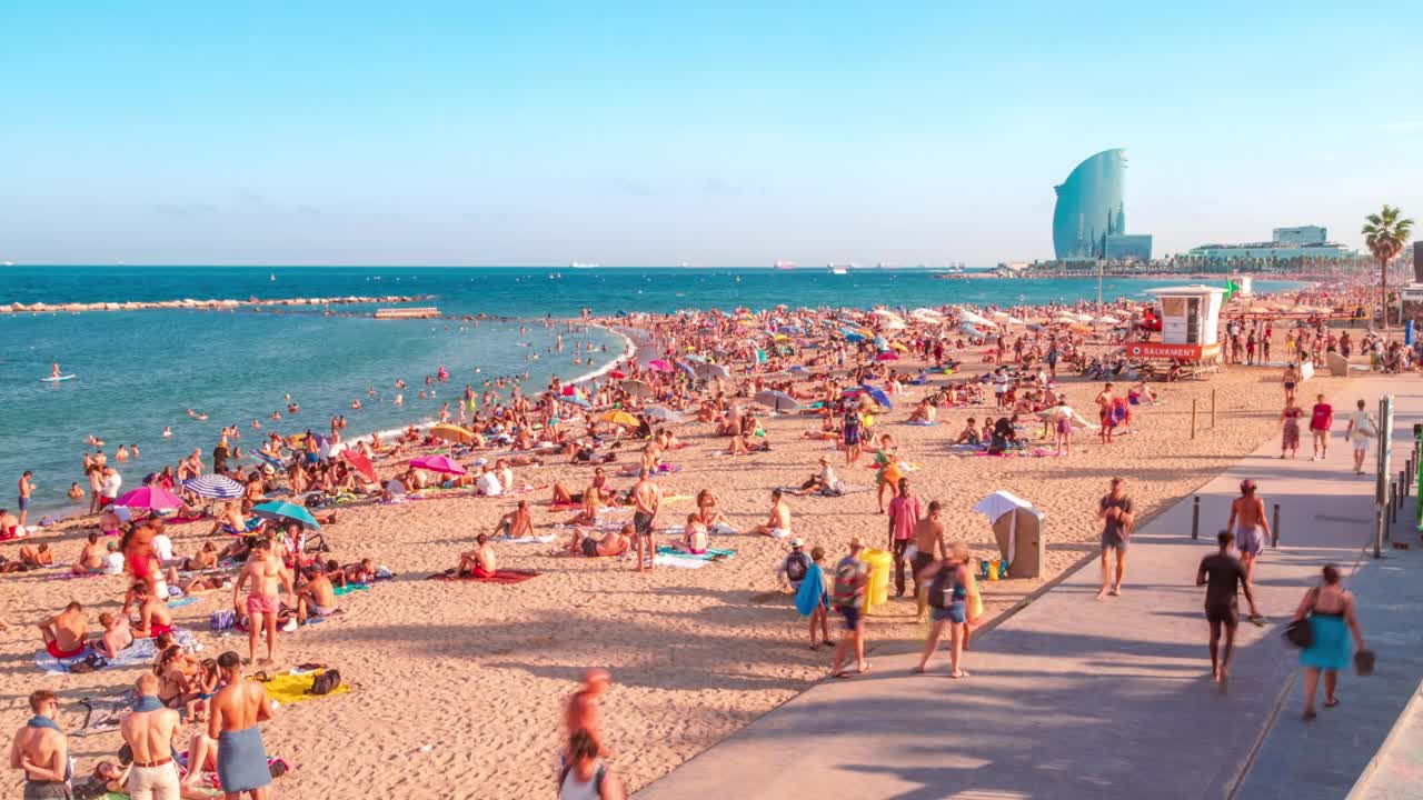 Barceloneta海滩间隔拍摄视频素材