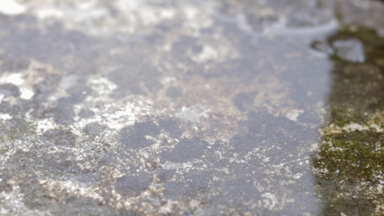 下落的水滴。水资源的利用。飞溅的水。水滴从水龙头上缓缓地落在街上。天亮,特写。有选择性的重点。视频素材