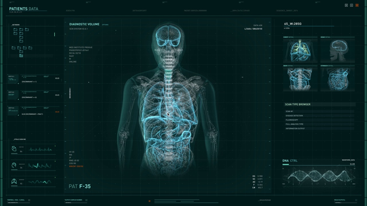 用于患者数据诊断检查的未来医疗软件用户界面视频素材