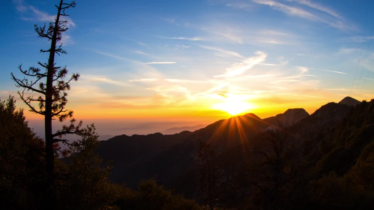 从日落到夜晚的戏剧性天空的延时封锁风景-洛杉矶，加利福尼亚州视频素材