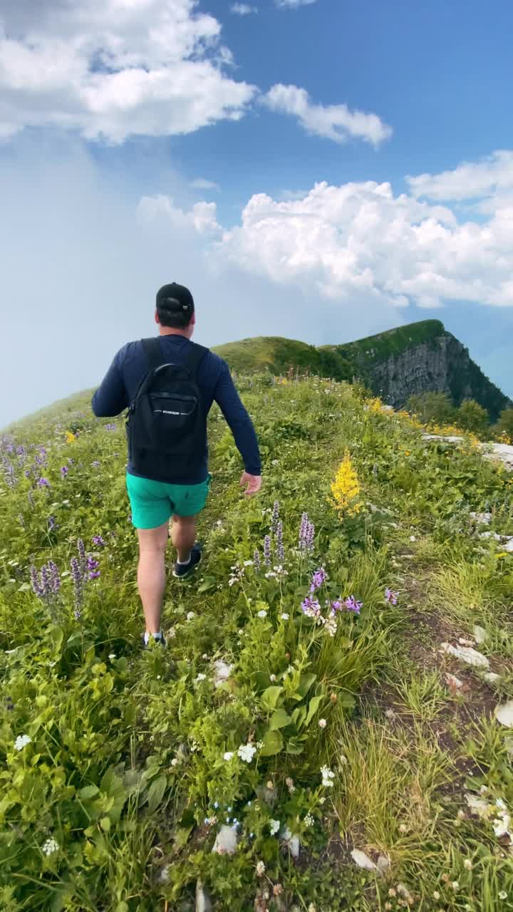 在美丽的山间徒步旅行视频素材