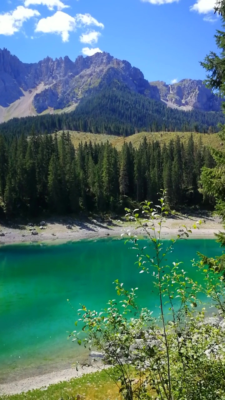 意大利南蒂罗尔的Latemar和Lago di Carezza Lake Karersee视频素材