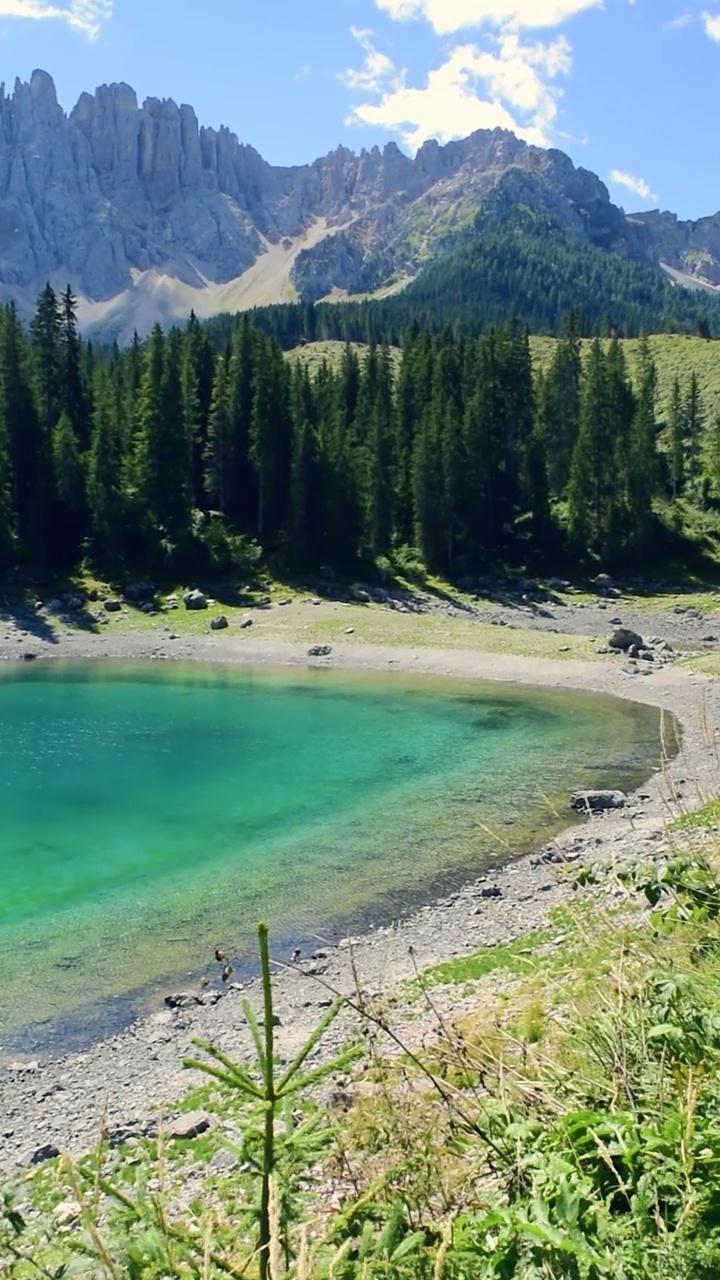 意大利南蒂罗尔的Latemar和Lago di Carezza Lake Karersee视频素材