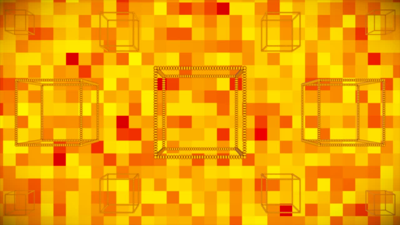广播漂浮旋转高科技空心立方体，黄金，技术，3D，循环，4K视频素材