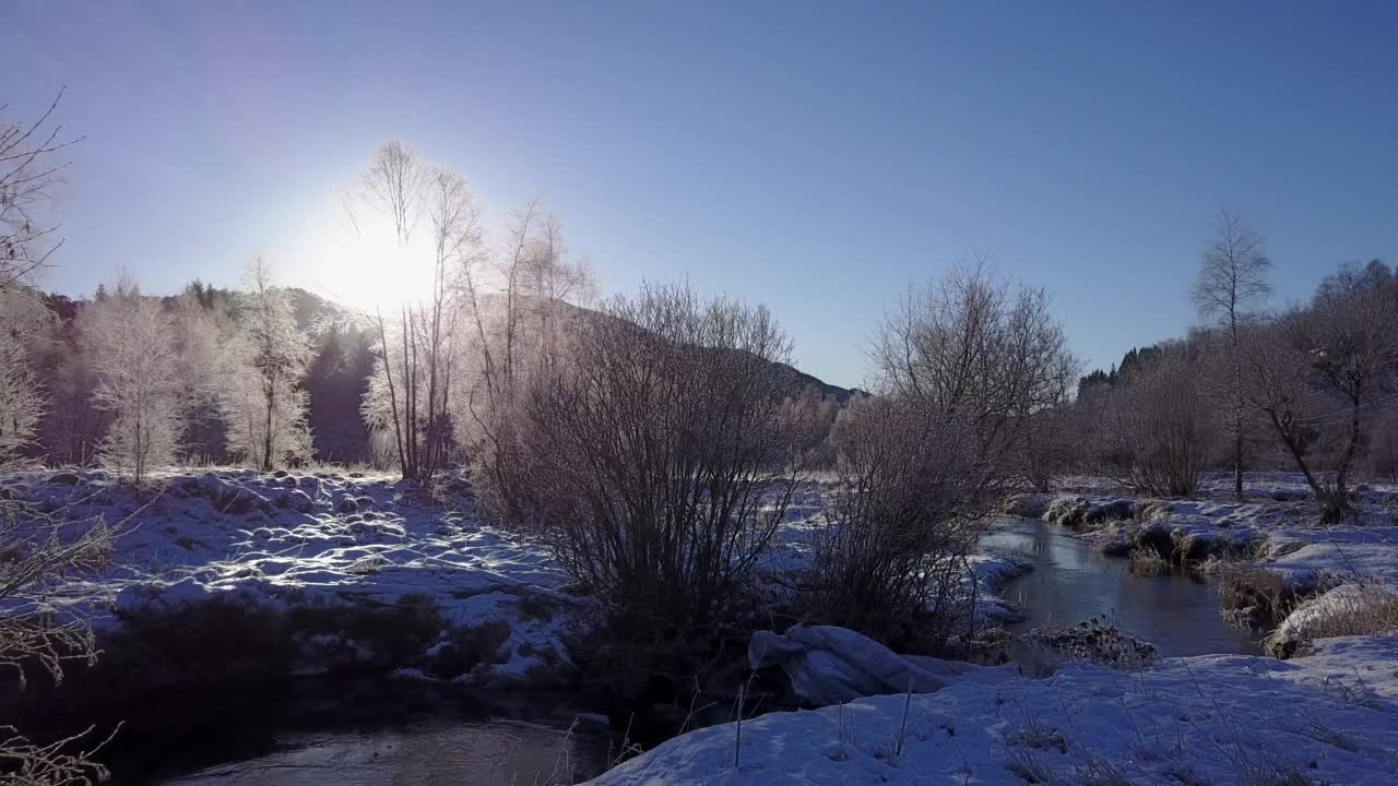 挪威卑尔根Kalandsvann地区的冬季景观视频素材