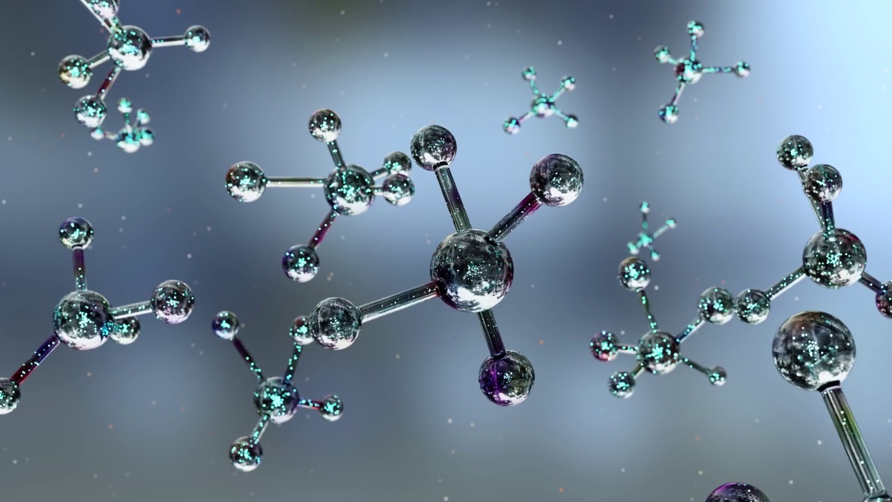分子或血清或原子，血清液体霜，胶原蛋白透明水晶优质血清和维生素皮肤护理，科学或医学背景的抽象结构，示意图氢，水，3d渲染视频素材