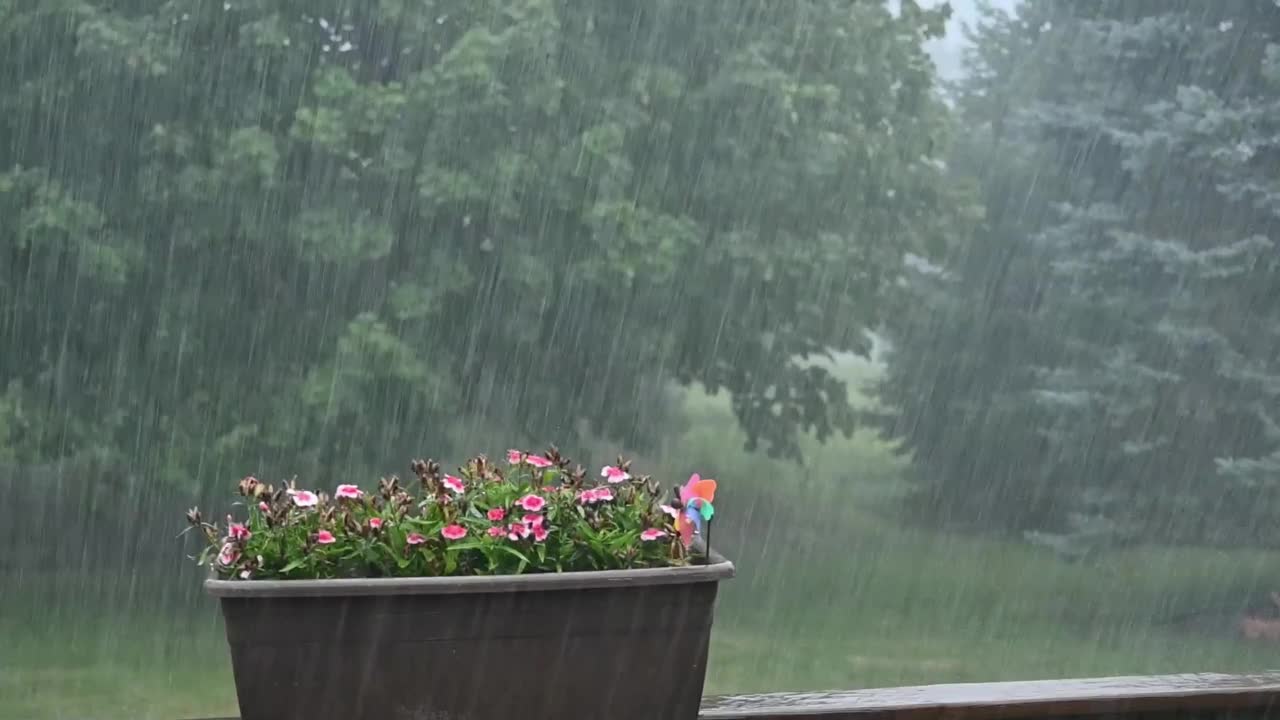 大雨中的花箱视频素材