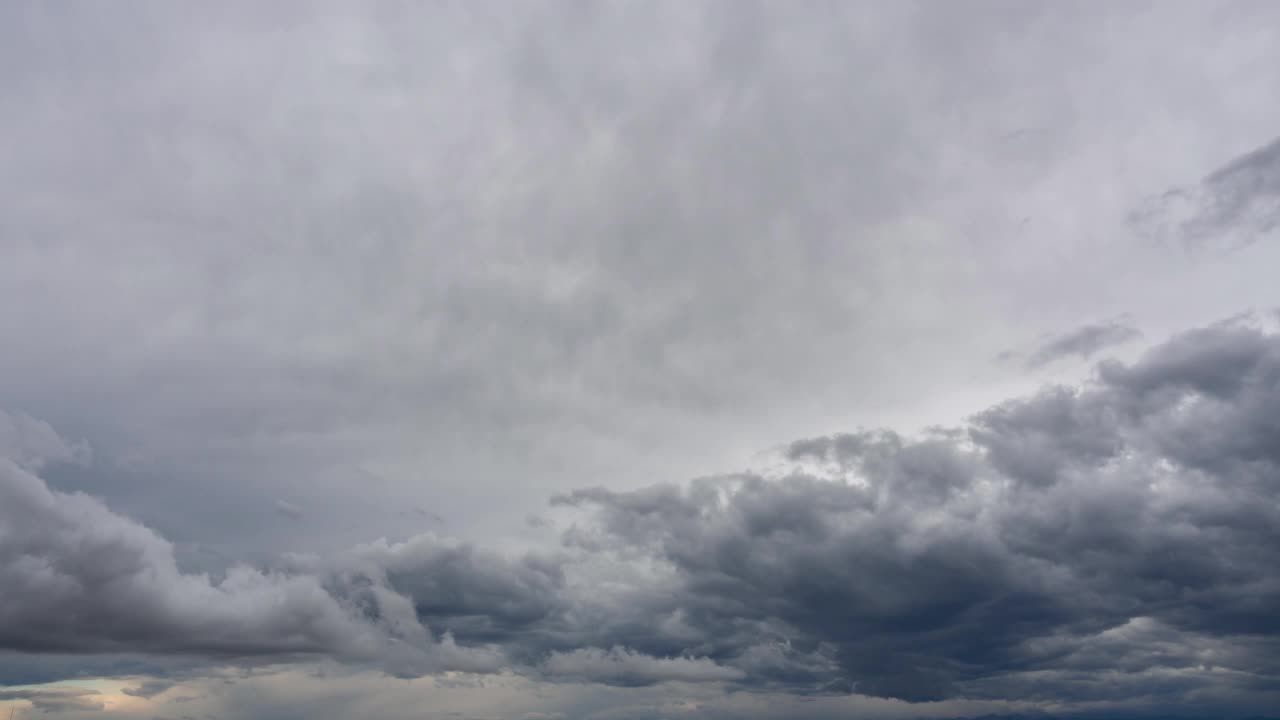 乌云背景快速移动史诗风暴热带天气乌云暴雨天空。乌云密布的傍晚快速移走云景。全球变暖概念运动天空云彩视频素材