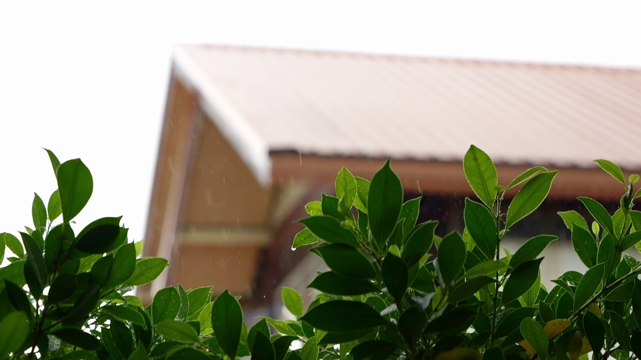 雨滴从天空落下在房子的屋顶背景。视频素材