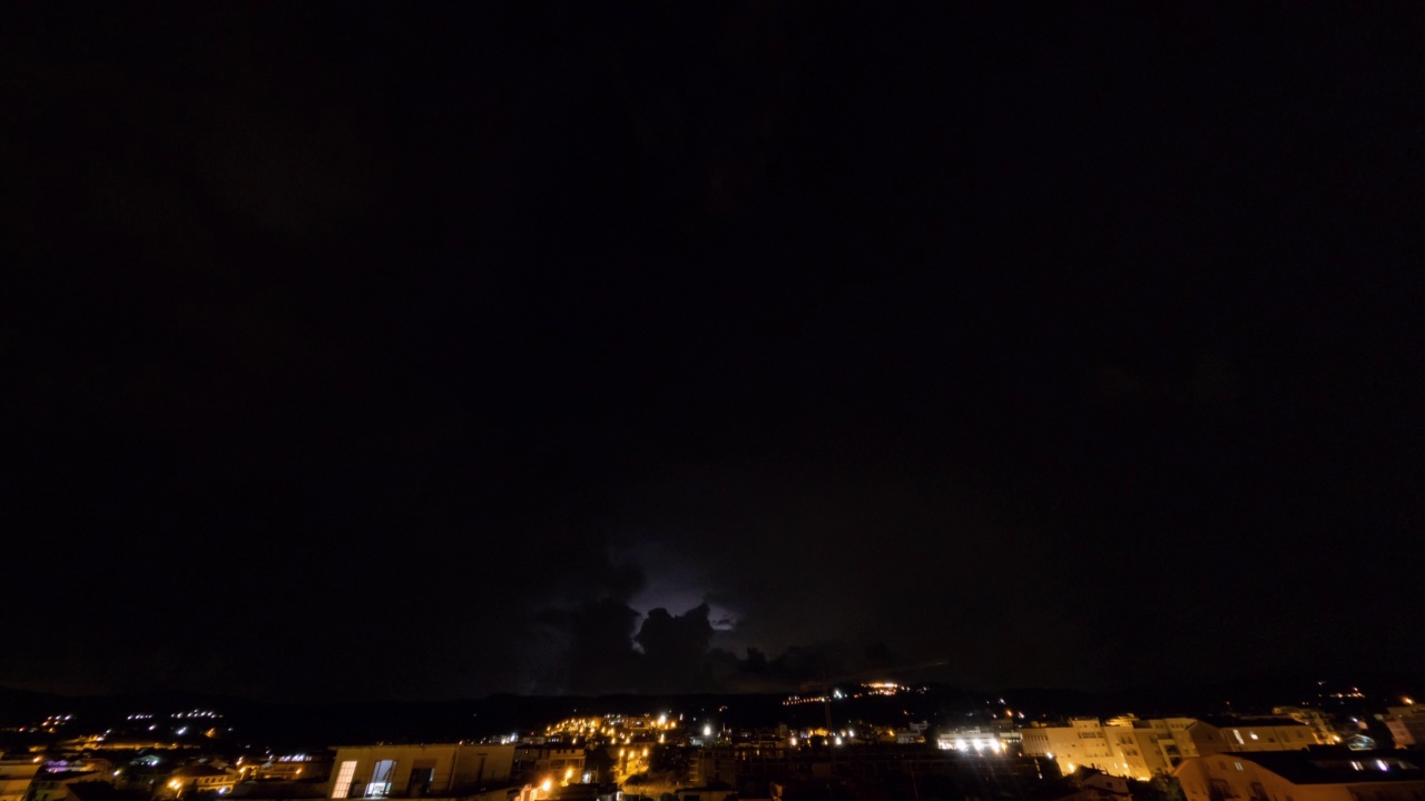 在时间流逝的夜晚，云层中有雷雨视频素材