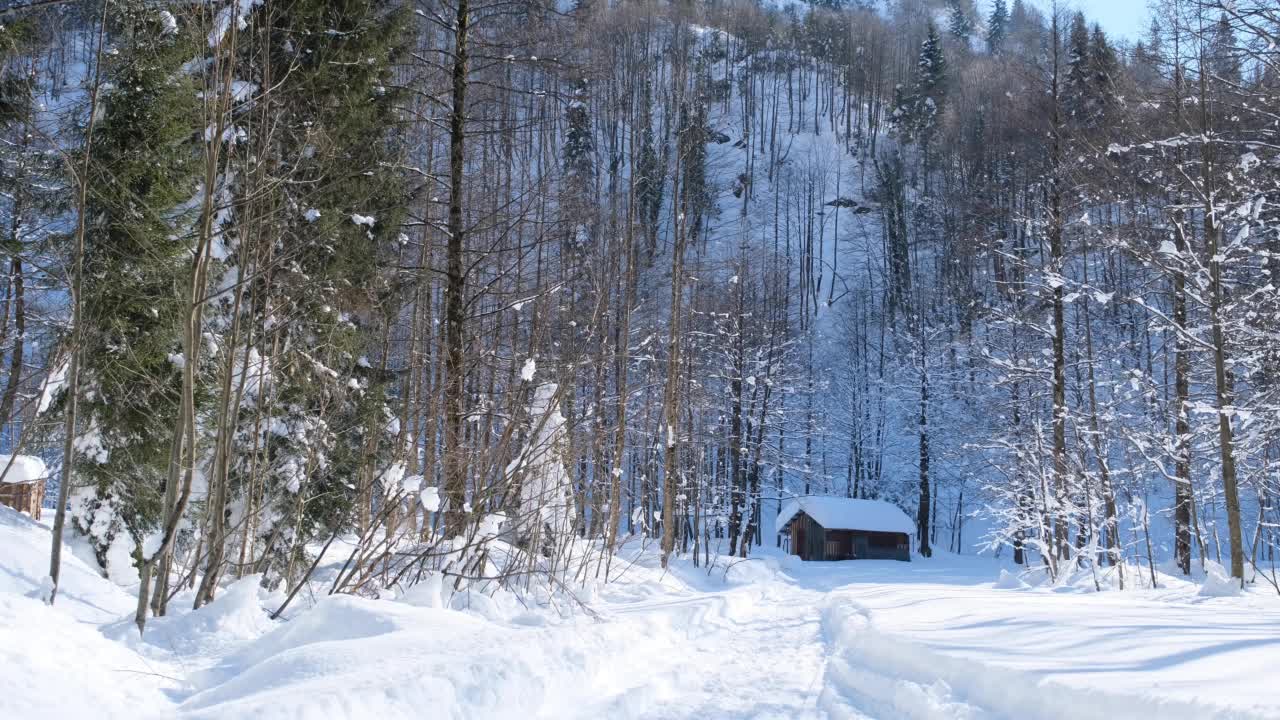 冬日里的小屋，雪天里的大自然。视频下载