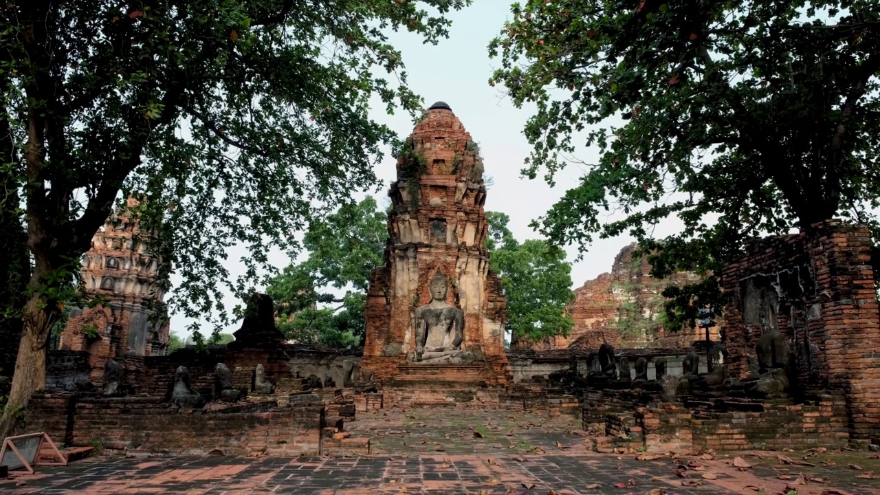 泰国大城府，在摩诃寺佛塔晨访泰国大城府视频素材