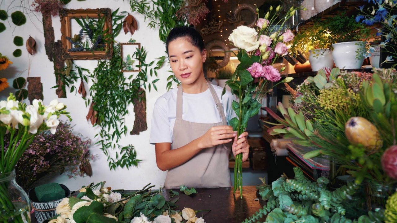 在花店工作给我带来很大的满足感。视频素材