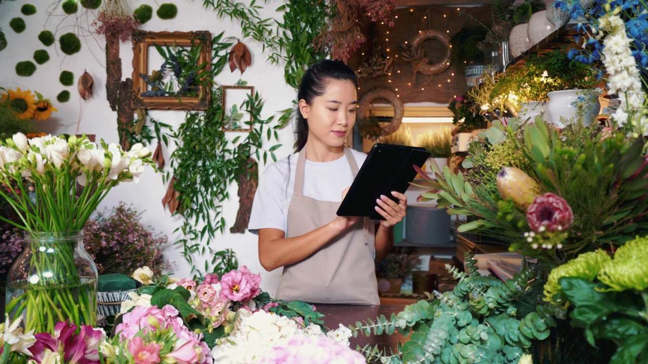 科技使我在花店的工作更容易。视频素材