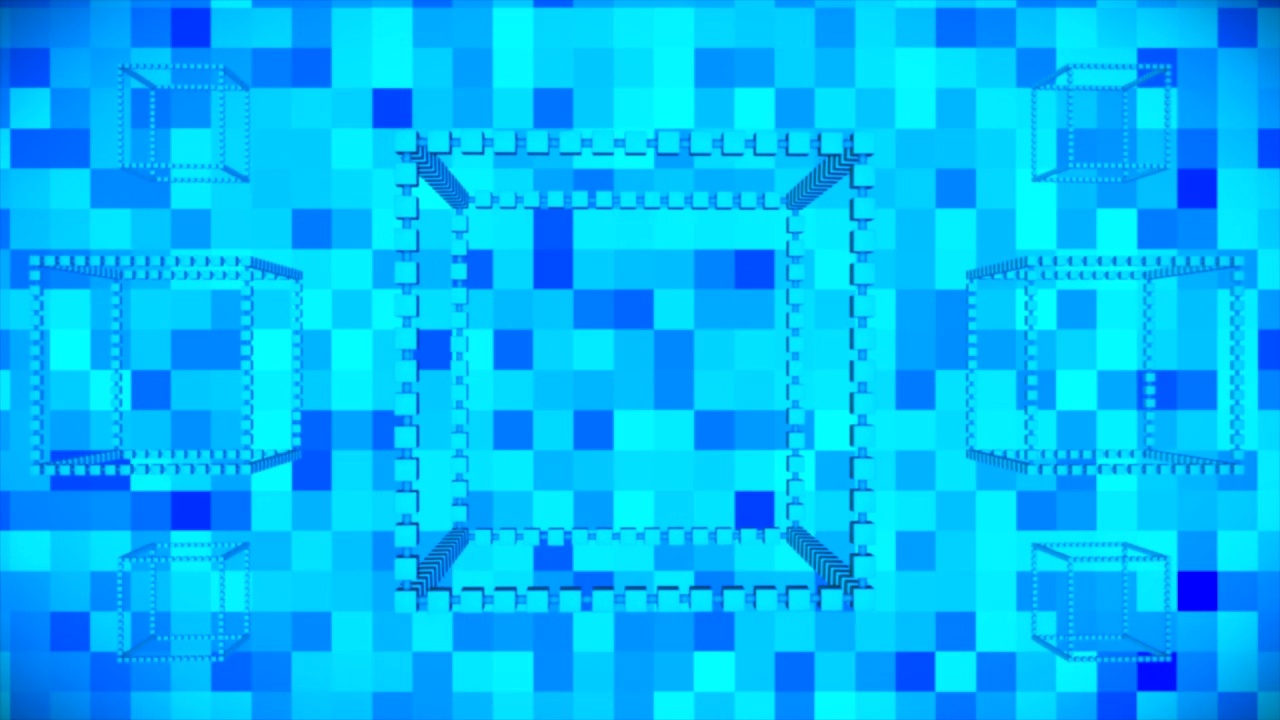 广播浮动旋转高科技中空立方体，蓝色，技术，3D，可循环，4K视频素材