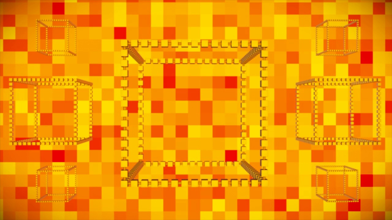 广播浮动旋转旋转高科技中空立方体，黄金，技术，3D，可循环，4K视频素材