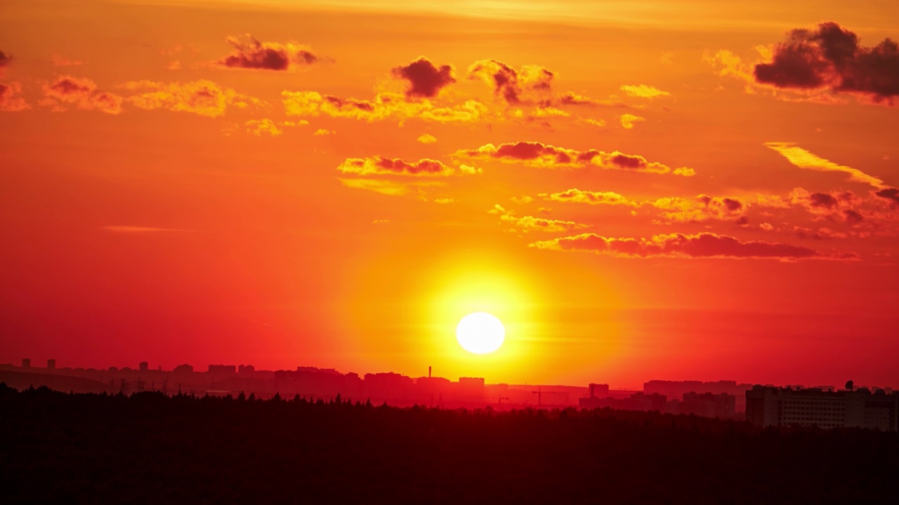 傍晚的天空与夕阳透过云层日落，多云的风景视频素材