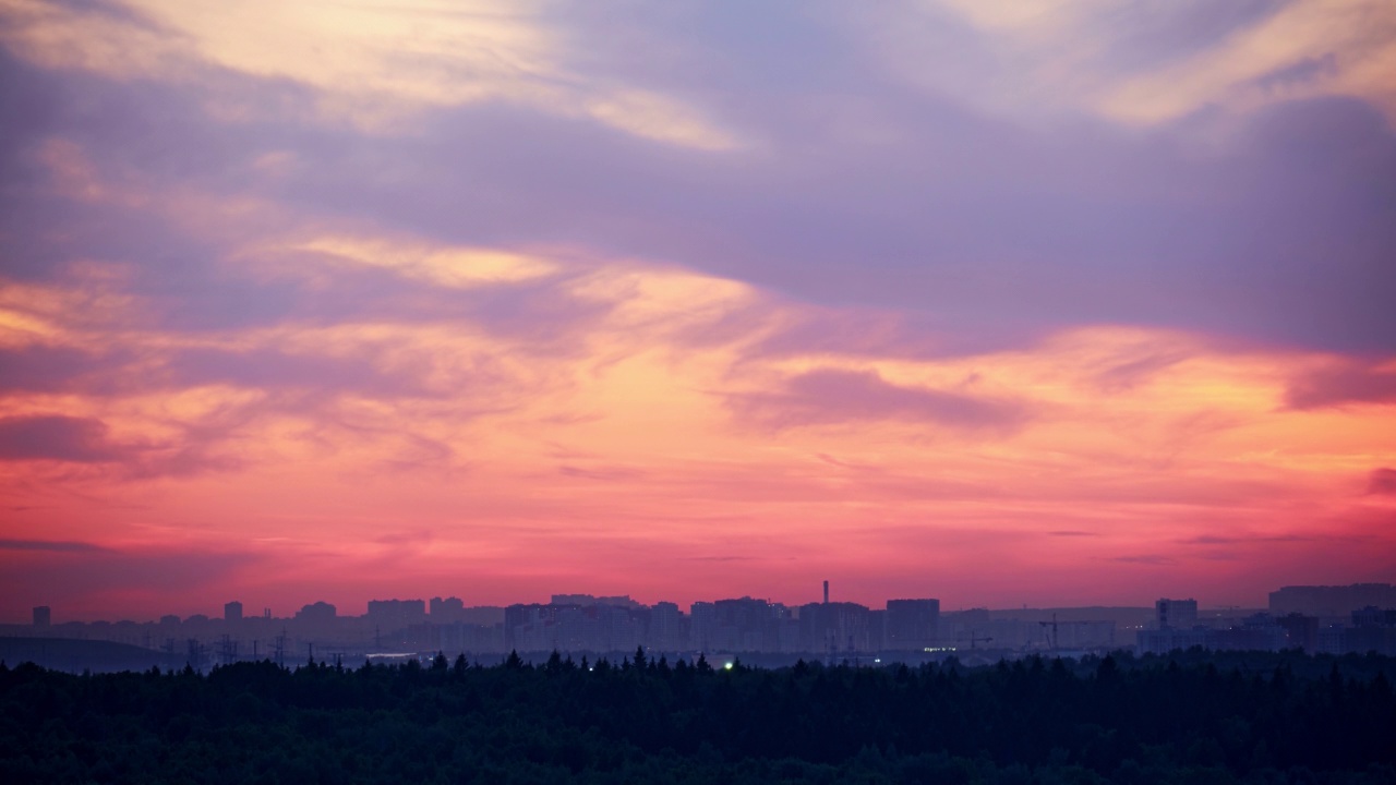 傍晚的天空与夕阳透过云层日落，多云的风景视频素材