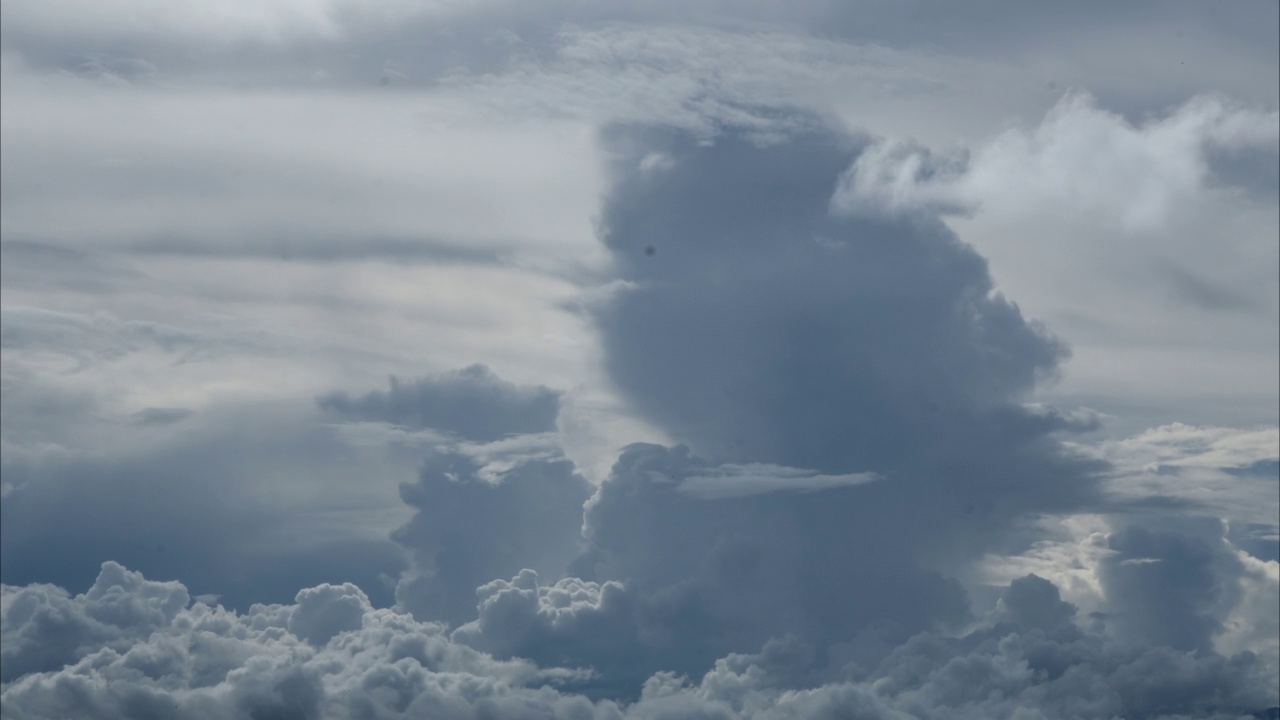 空中鸟瞰图，美丽的天空与云和太阳在一个夏天的一天。蓝天上白云的时间流逝，阳光灿烂。天空自然背景。视频素材