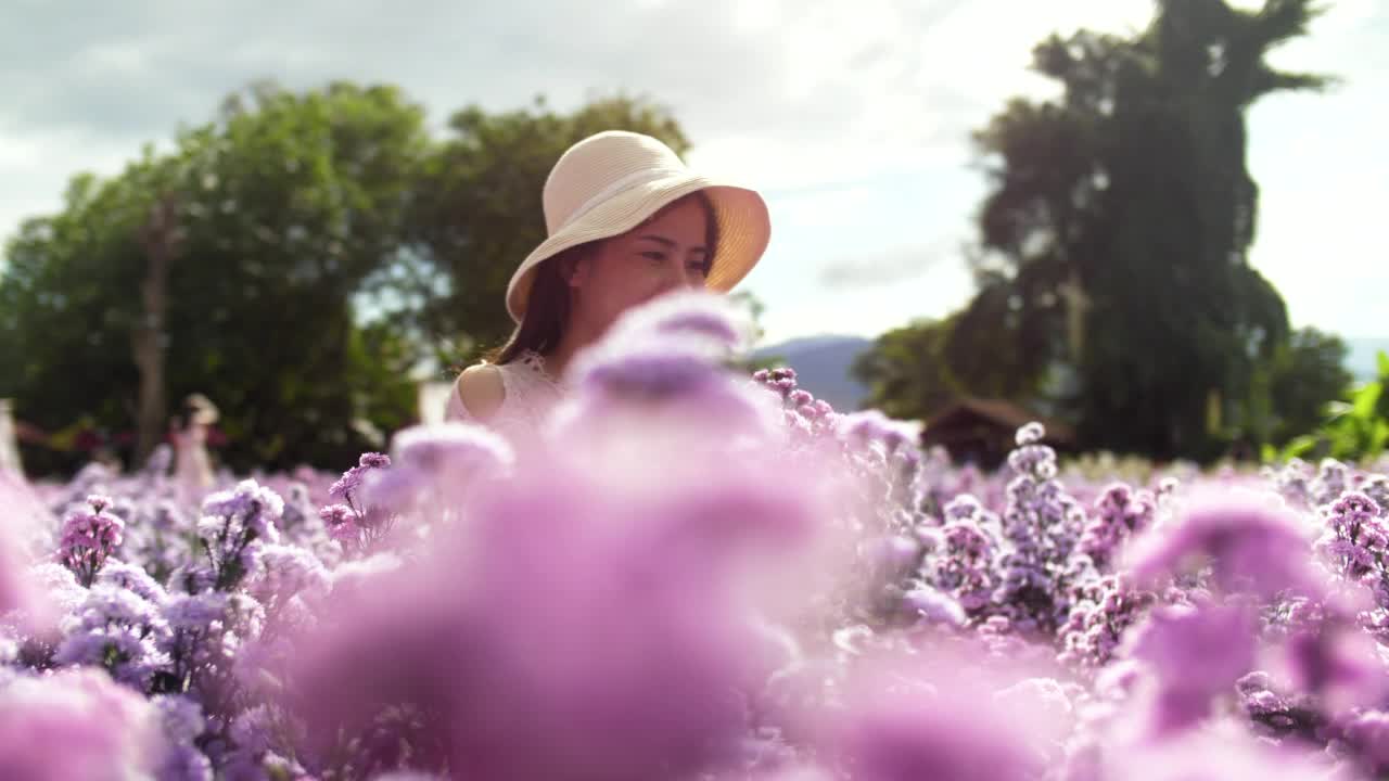 快乐的女人在美丽的花园里放松视频素材