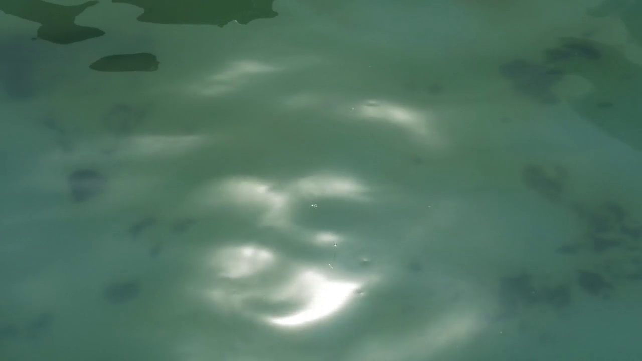 波浪池水与蓝色的地板垫和反射条纹。高清视频水面为背景。水slowmotion。视频下载