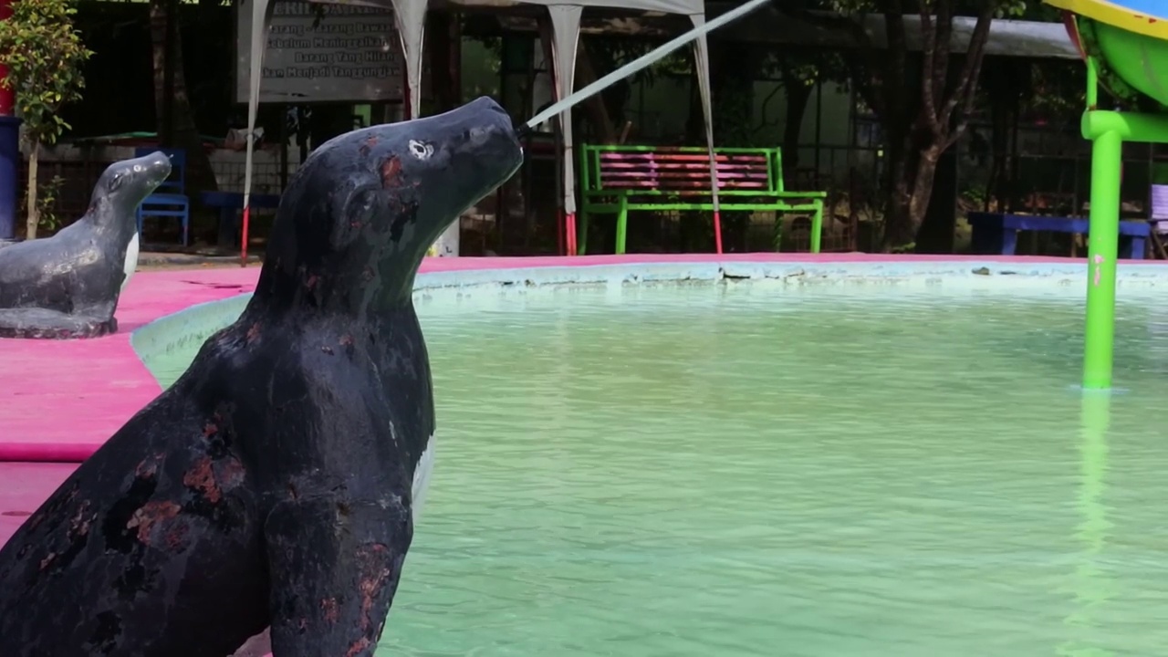 一条鱼向池中喷水的雕像视频下载