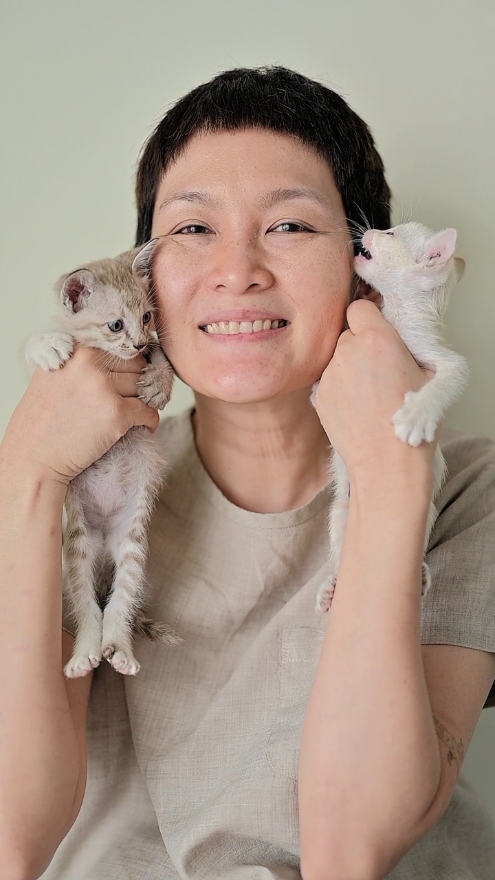 女性爱猫人士领养了一只猫视频素材