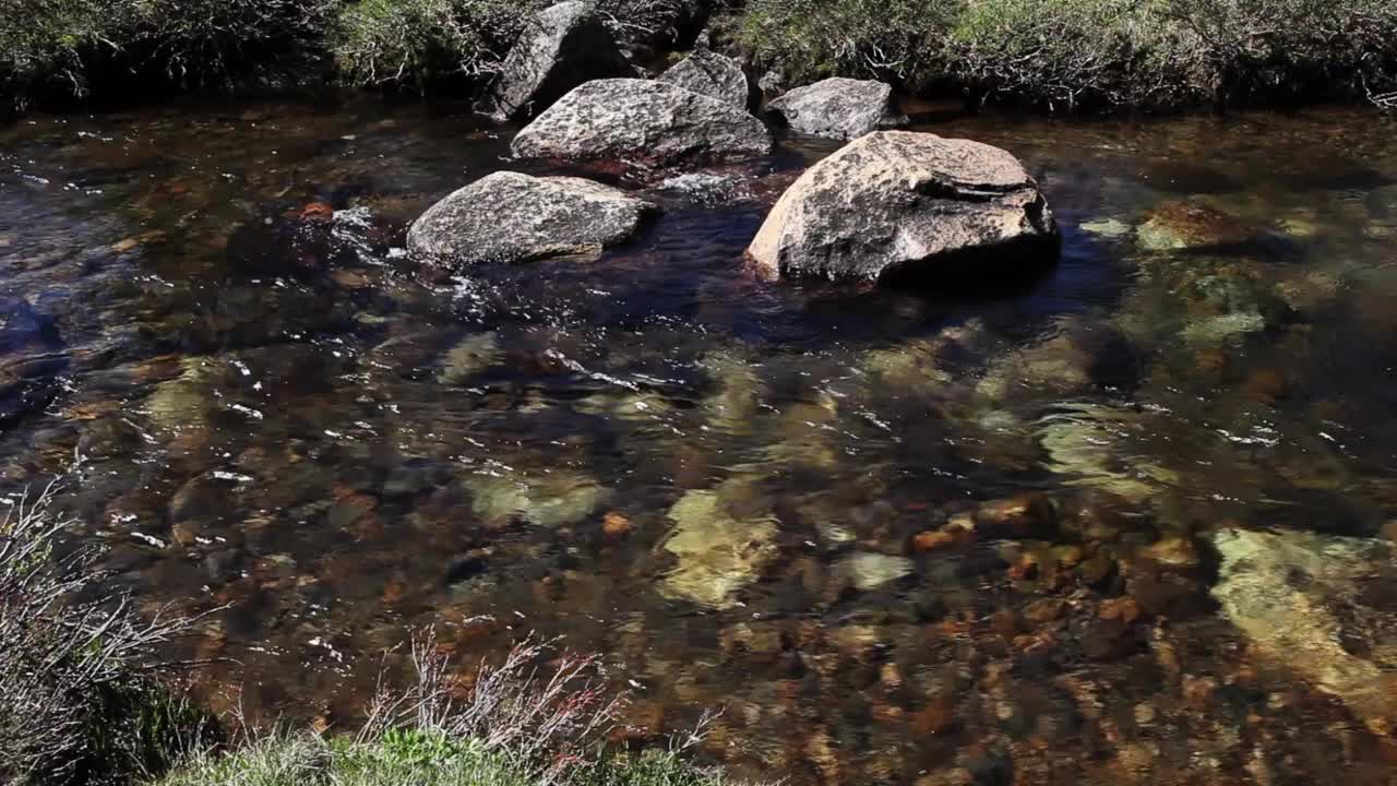 默塞德河从约塞米蒂的岩石上缓缓流过视频素材