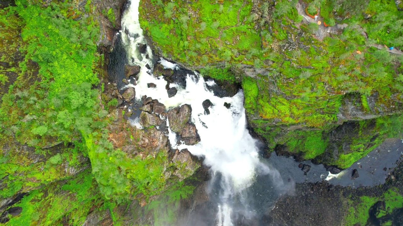 Aerial view of the iconic landscape of Vøringfossen's highest waterfall, Norway's HDR视频素材